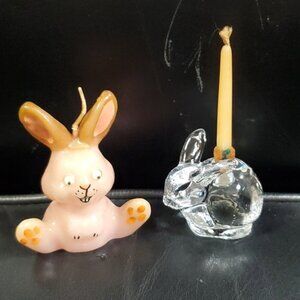 Handcrafted Bunny Candle and Crystal Bunny Candle Holder